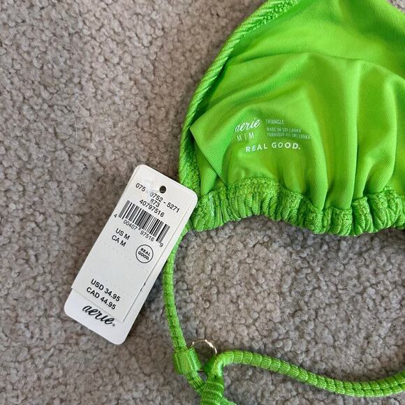 NWT Aerie Shine Rib String Triangle Bikini Top Harlequin Green Swimsuit - Picture 5 of 5